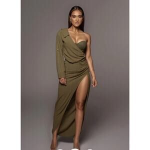 JLUXLABEL OLIVE EVITA LINEN DRAPED DRESS  Slit Adjustable Bustier 3XL SOLDOUT